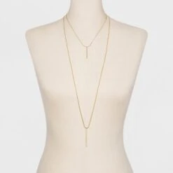 Short And Long Layered Pendant Necklace - A New Day™ Gold