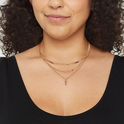 Herringbone Point Charm Multi-Strand Chain Necklace - A New Day™ Gold 1 Herringbone Point Charm Multi-Strand Chain Necklace - A New Day™ Gold