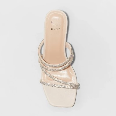 Women's Blakely Rhinestone Mule Heels - A New Day™ Light Beige 2 Women's Blakely Rhinestone Mule Heels - A New Day™ Light Beige - Image 2