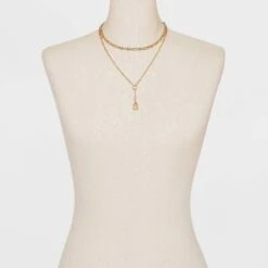 Multi-Strand Pearl Pendant Necklace - A New Day™ Gold