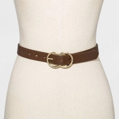 Women's Double Buckle Belt - A New Day™ Brown 1 Women's Double Buckle Belt - A New Day™ Brown