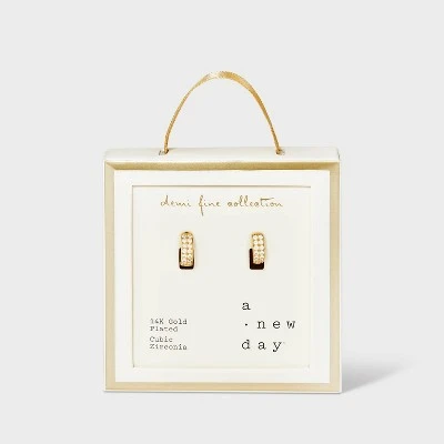 14K Gold Plated Cubic Zirconia Hoop Earrings - A New Day™ Gold 3 14K Gold Plated Cubic Zirconia Hoop Earrings - A New Day™ Gold - Image 3