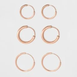 Endless Hoop Rose Gold Over Sterling Silver Small Three Earring Set 3pc- A New Day™ Rose Gold