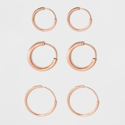 Endless Hoop Rose Gold Over Sterling Silver Small Three Earring Set 3pc- A New Day™ Rose Gold 1 Endless Hoop Rose Gold Over Sterling Silver Small Three Earring Set 3pc- A New Day™ Rose Gold