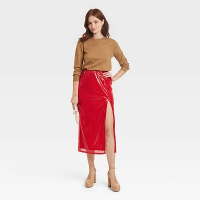 Women's Sequin A-Line Midi Skirt - A New Day™ Red 2 Women's Sequin A-Line Midi Skirt - A New Day™ Red - Image 2