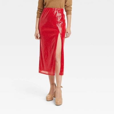 Women's Sequin A-Line Midi Skirt - A New Day™ Red 3 Women's Sequin A-Line Midi Skirt - A New Day™ Red - Image 3
