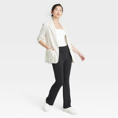 Women's Fold Over Waistband Flare Leggings With Pockets - A New Day™ Black 2 Women's Fold Over Waistband Flare Leggings With Pockets - A New Day™ Black - Image 2