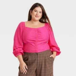 Women's Long Balloon Sleeve Slim Fit Ruched Front Top - A New Day™ -A New Day Shop GUEST 28bc80a6 7fc0 4134 b595 c774d88800b1
