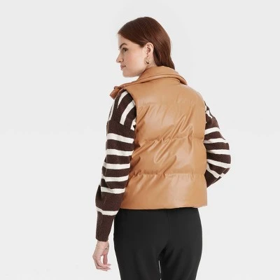 Women's Faux Leather Puffer Vest - A New Day™ 1 Women's Faux Leather Puffer Vest - A New Day™