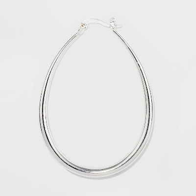 Silver Plated Graduated Oval Hoop Earrings - A New Day™ Silver 1 Silver Plated Graduated Oval Hoop Earrings - A New Day™ Silver