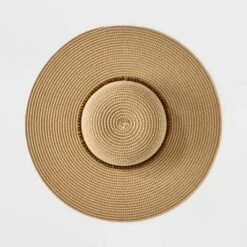Wide Brim Straw With Beads Floppy Hat - A New Day™