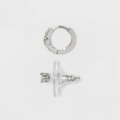 Sterling Silver Cubic Zirconia Stud And Huggie Hoop Trio Earring Set - A New Day™