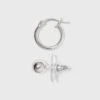 Sterling Cubic Zirconia Silver Ball Studs And Hoop Trio Earring Set - A New Day™ Silver