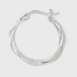 Silver Plated Braided And Polished Hoop Earring Set - A New Day™ Silver