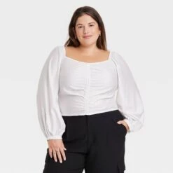 Women's Long Balloon Sleeve Slim Fit Ruched Front Top - A New Day™ -A New Day Shop GUEST 531d9799 9625 4d2d a747 8b68d3fac3e4