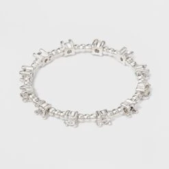 Silver Plated Cubic Zirconia Textured Band Ring - A New Day™ Silver - Size 8