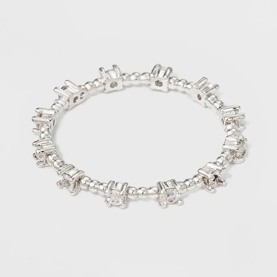 Silver Plated Cubic Zirconia Textured Band Ring - A New Day™ Silver - Size 8 1 Silver Plated Cubic Zirconia Textured Band Ring - A New Day™ Silver - Size 8