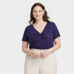 Women's Short Sleeve V-Neck Linen T-Shirt - A New Day™ -A New Day Shop GUEST 6d14108b cf25 4614 ba2c f99a0c5a875a