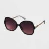 Women's Oversized Angular Butterfly Sunglasses - A New Day™ Black