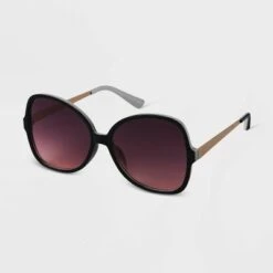 Women's Oversized Angular Butterfly Sunglasses - A New Day™ Black
