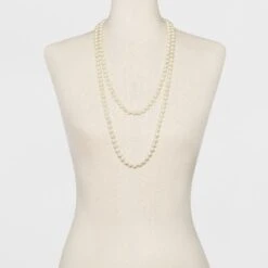 Long Faux Pearl Necklace - A New Day™ Silver/White