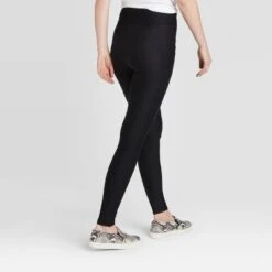 Women's Drawstring High Waisted Lounge Leggings With Pockets - A New Day™ Black