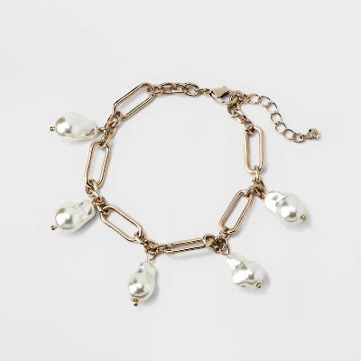 Chain Pearl Drop Chain Bracelet - A New Day™ Gold 2 Chain Pearl Drop Chain Bracelet - A New Day™ Gold - Image 2