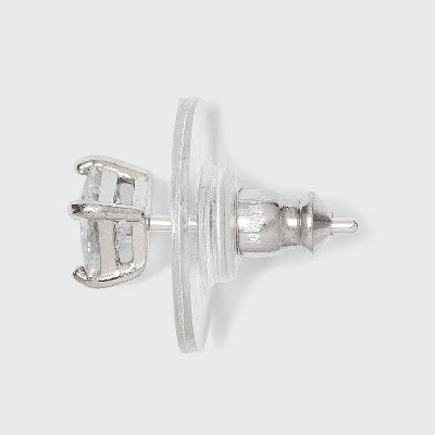 Cubic Zirconia And Sterling Silver Round And Square Stud Earring Set 3pc - A New Day™ Silver/Clear 1 Cubic Zirconia And Sterling Silver Round And Square Stud Earring Set 3pc - A New Day™ Silver/Clear