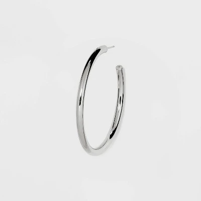 Silver Plated Brass Large Tube Hoop Earrings - A New Day™ Silver 2 Silver Plated Brass Large Tube Hoop Earrings - A New Day™ Silver - Image 2