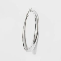Silver Plated Graduated Hoop Earrings 50mm - A New Day™ Silver