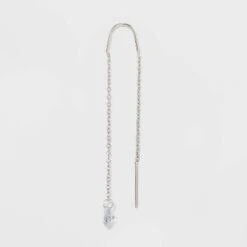 Round Clear Crystal Cubic Zirconia Threader Earrings - A New Day™ Silver