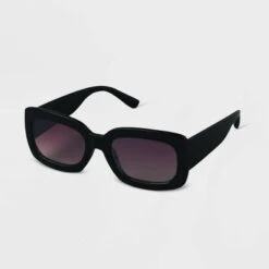 Women's Plastic Rectangle Sunglasses Black - A New Day™