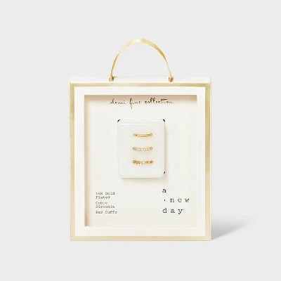 14K Gold Plated Cubic Zirconia Polished Trio Cuff Earring Set - A New Day™ Gold 1 14K Gold Plated Cubic Zirconia Polished Trio Cuff Earring Set - A New Day™ Gold