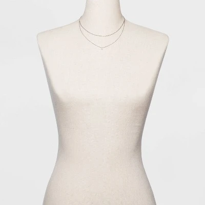 Silver Plated Paperlink Chain And Pierced Cubic Zirconia Necklace Set - A New Day™ Silver 1 Silver Plated Paperlink Chain And Pierced Cubic Zirconia Necklace Set - A New Day™ Silver