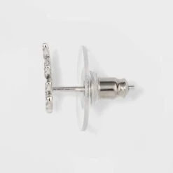 Sterling Silver Cubic Zirconia Leaf, Crawler And Teardrop Stud Earring Set 3pc - A New Day™ Silver