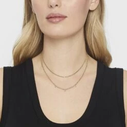 14K Gold Plated Pierced Cubic Zirconia Duo Necklace - A New Day™