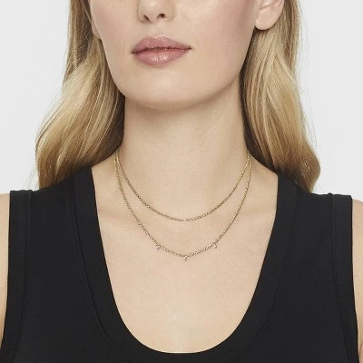 14K Gold Plated Pierced Cubic Zirconia Duo Necklace - A New Day™ 1 14K Gold Plated Pierced Cubic Zirconia Duo Necklace - A New Day™