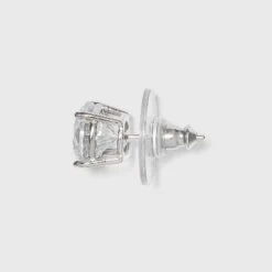 Sterling Silver Cubic Zirconia Duo Stud Earring Set 2pc - A New Day™ Clear
