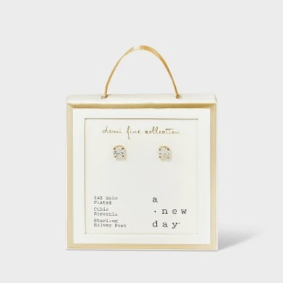 14K Gold Plated Cubic Zirconia Stud Earrings - A New Day™ Gold 3 14K Gold Plated Cubic Zirconia Stud Earrings - A New Day™ Gold - Image 3