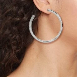 Silver Plated Brass Large Tube Hoop Earrings - A New Day™ Silver