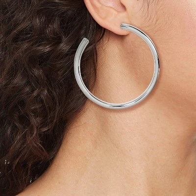 Silver Plated Brass Large Tube Hoop Earrings - A New Day™ Silver 1 Silver Plated Brass Large Tube Hoop Earrings - A New Day™ Silver