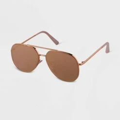 Women's Mirrored Aviator Sunglasses - A New Day™ Rose Gold