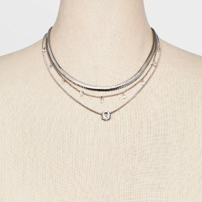 Stone Station And Pendant Multi-Strand Necklace Set 3pc - A New Day™ 1 Stone Station And Pendant Multi-Strand Necklace Set 3pc - A New Day™