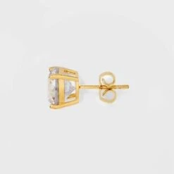 14K Gold Plated Cubic Zirconia Duo Stud Earring Set 2pc - A New Day™ Gold