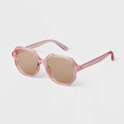 Women's Square Crystal Aviator Sunglasses - A New Day™ Pink 1 Women's Square Crystal Aviator Sunglasses - A New Day™ Pink