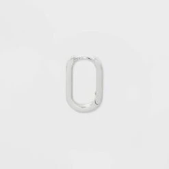Silver Plated Oval Hinged Endless Hoop Earrings - A New Day™ Silver