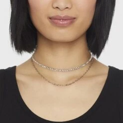 Two Row Rhinestone Chain Necklace - A New Day™ Gold