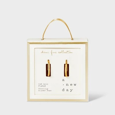 14K Gold Plated Click Top Hoop Earrings - A New Day™ Gold 3 14K Gold Plated Click Top Hoop Earrings - A New Day™ Gold - Image 3