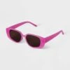 Women's Plastic Angular Rectangle Sunglasses - A New Day™ Light Pink