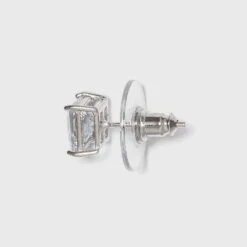 Sterling Silver Cubic Zirconia Duo Square Stud Earring Set - A New Day™ Clear